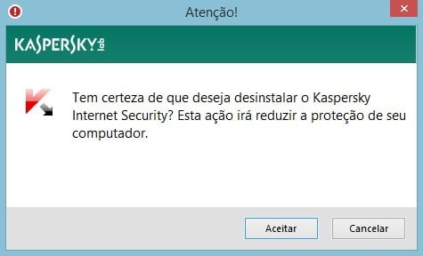 Tem certeza que deseja desinstalar o Kaspersky Internet Security?