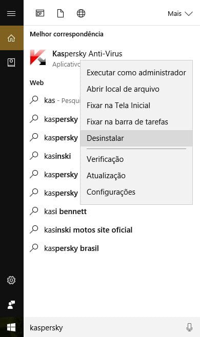 Desinstalar o Kaspersky no Windows 10.