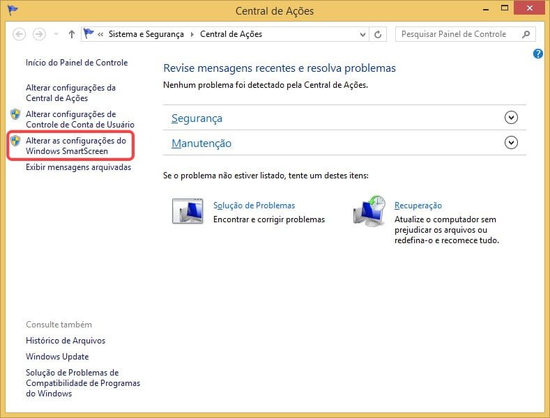 Alterar as configurações do Windows SmartScreen no Windows 8.1