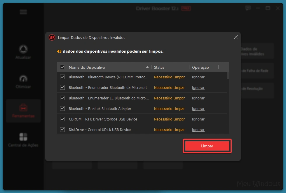 limpar dispositivos driver booster3