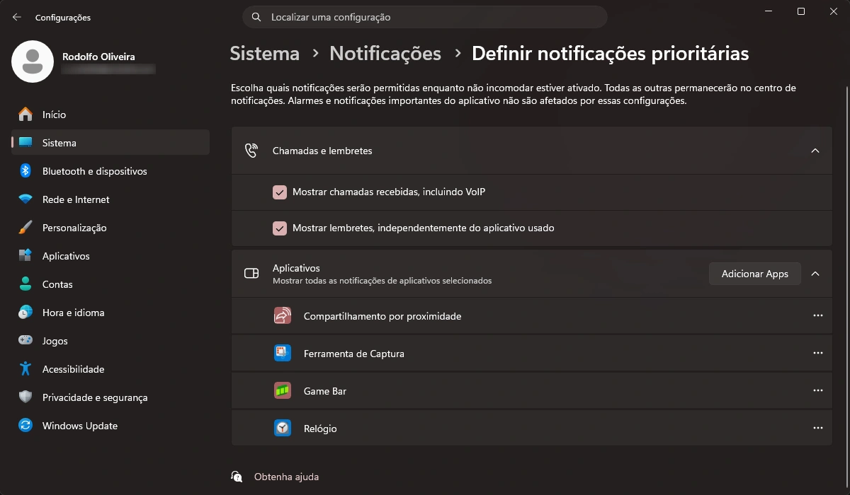Definir notificações prioritárias no Windows 11
