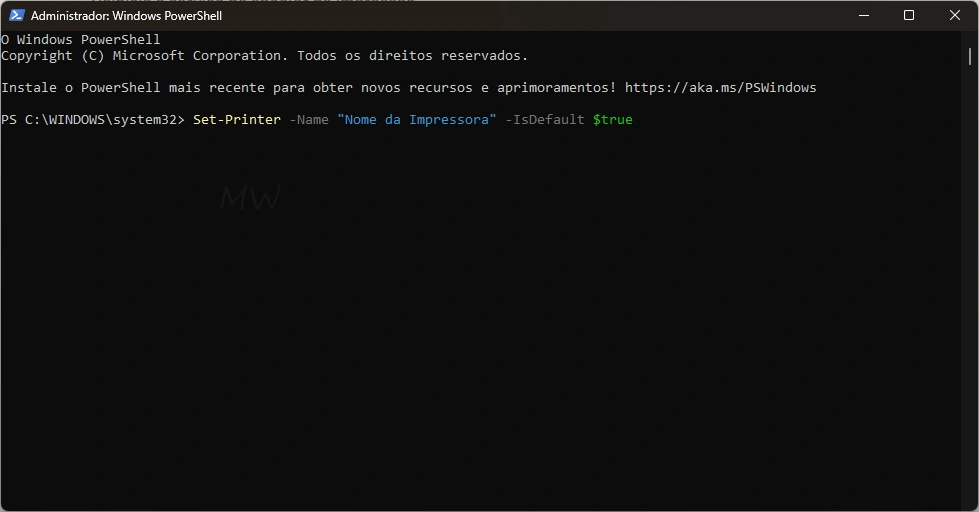 Definir impressora padrão no Windows PowerShell