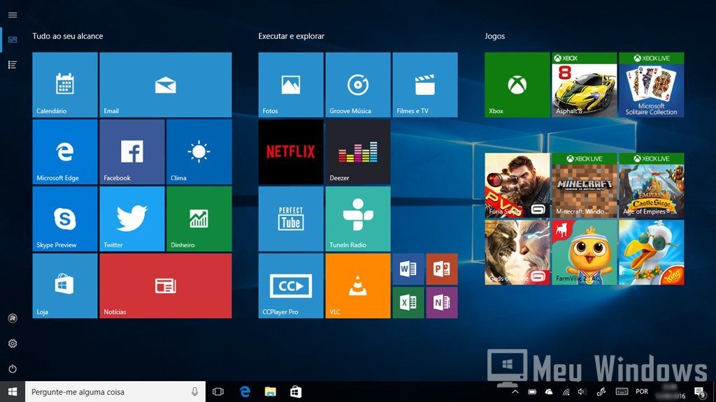 menu Iniciar em tela inteira no Windows 10