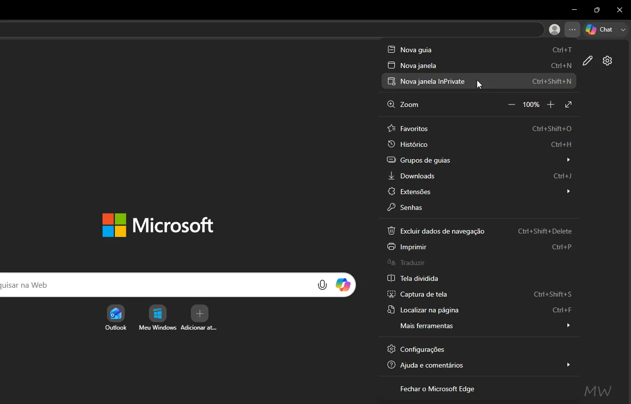 Como abrir uma janela InPrivate pelo menu do Microsoft Edge