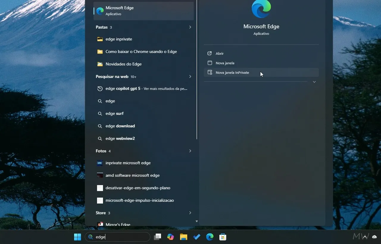 Como abrir o InPrivate no Microsoft Edge usando a pesquisa do Windows