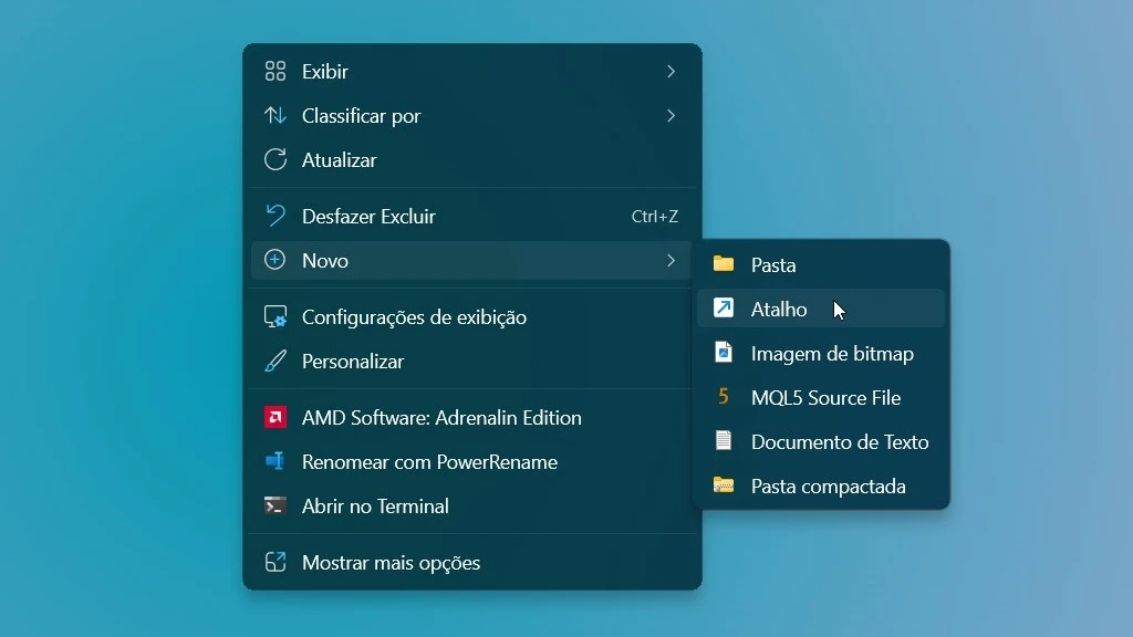 Como criar atalhos na Área de Trabalho do Windows