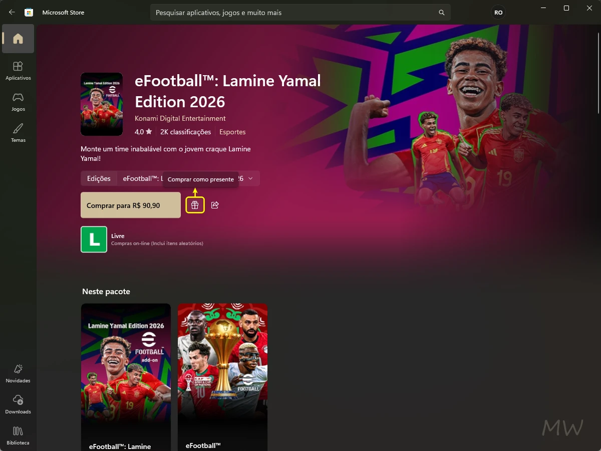 Como comprar jogos como presente pela Microsoft Store