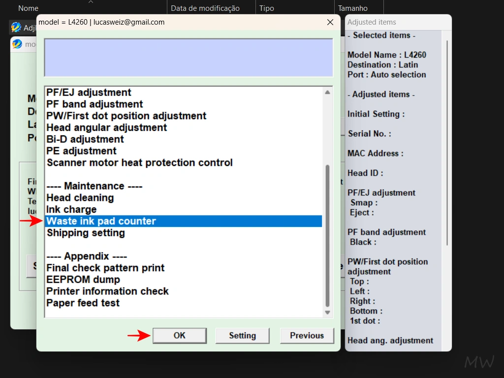 reset almofada tinta epson 05
