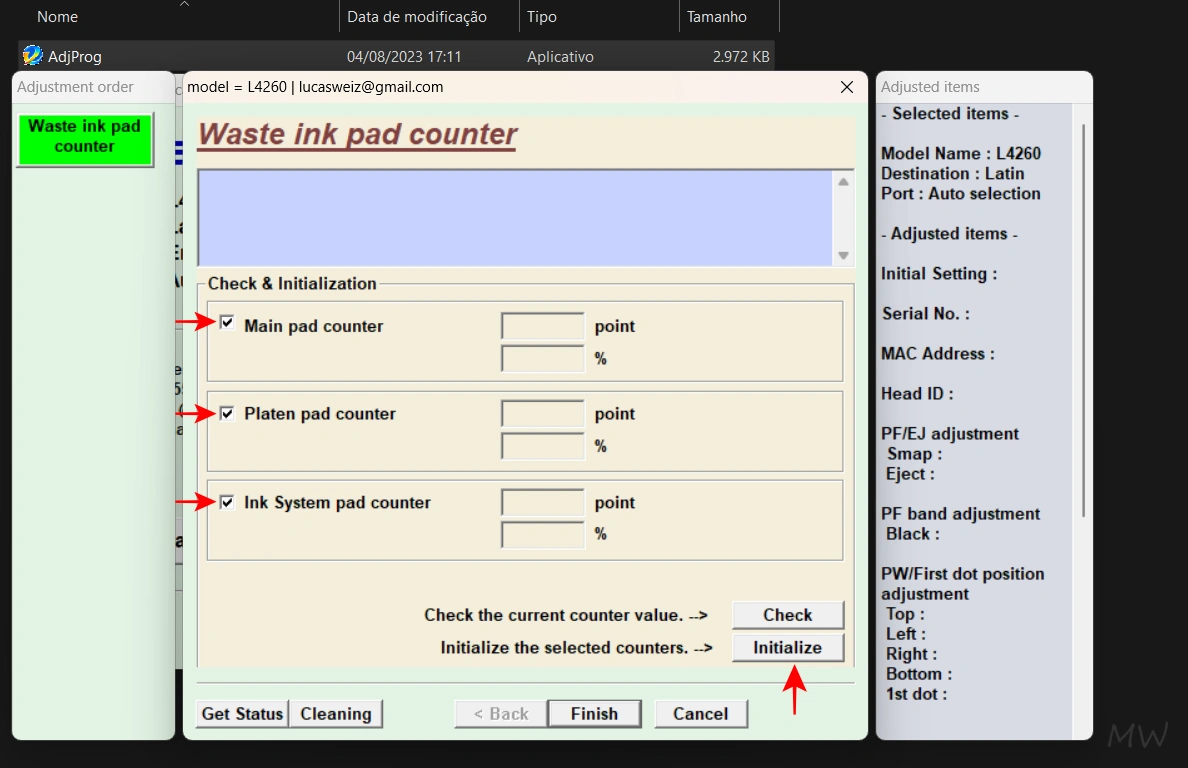 reset almofada tinta epson 07