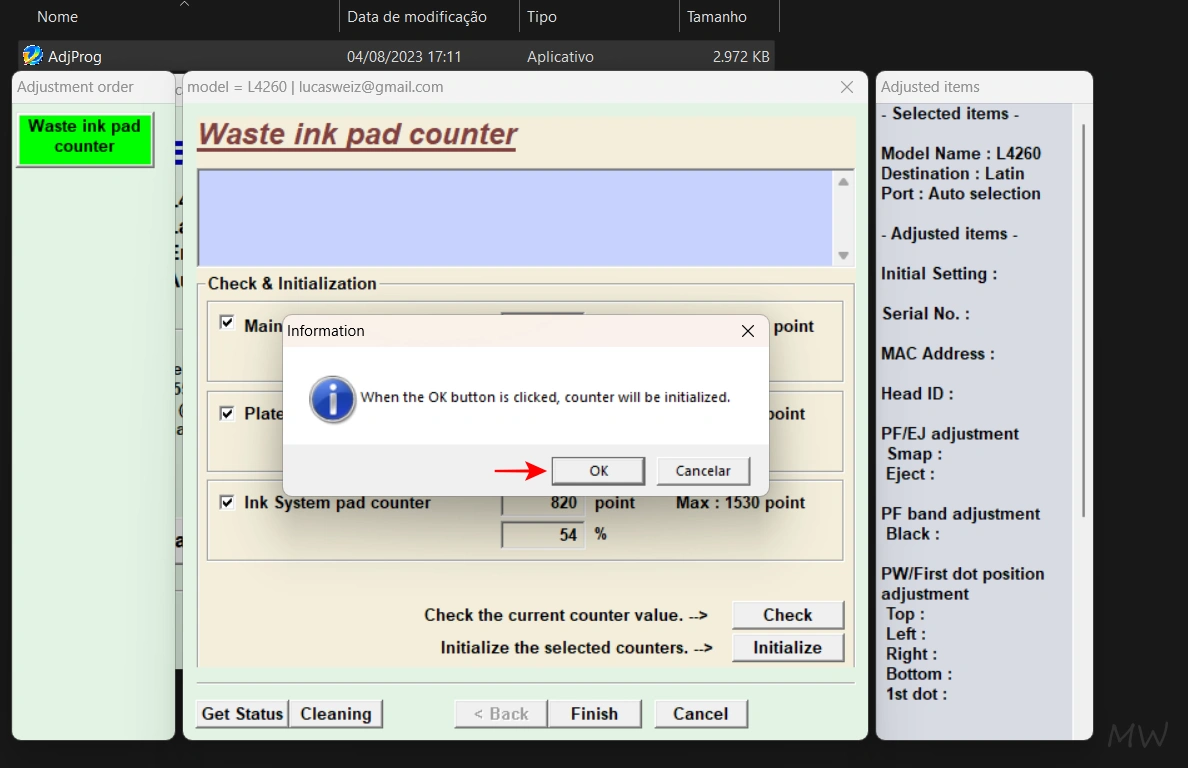 reset almofada tinta epson 08