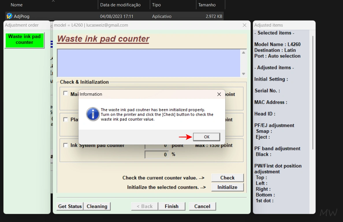reset almofada tinta epson 10