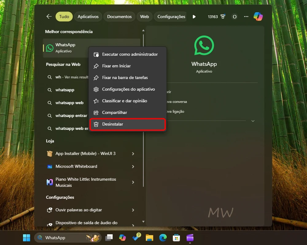 Como baixar, instalar e desinstalar o WhatsApp no Windows 11 3 Como desinstalar o WhatsApp pela Pesquisa do Windows 11
