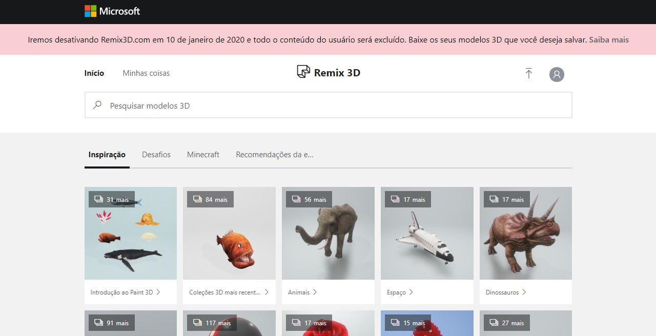 Microsoft desativará o site Remix3D.com em janeiro de 2020