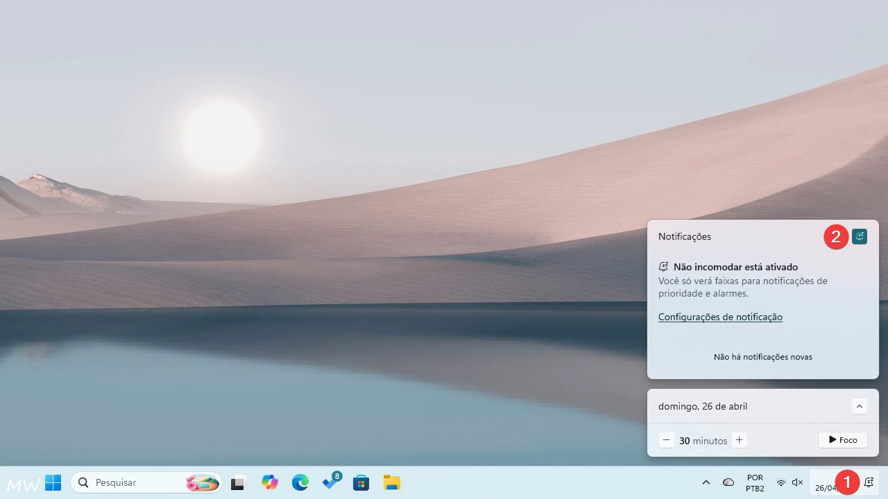 Ativar ou desativar o modo Não Incomodar pela Central de Notificações.