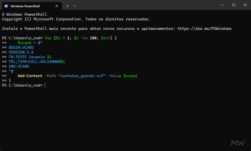 Como gerar lista de contatos fictícios com PowerShell