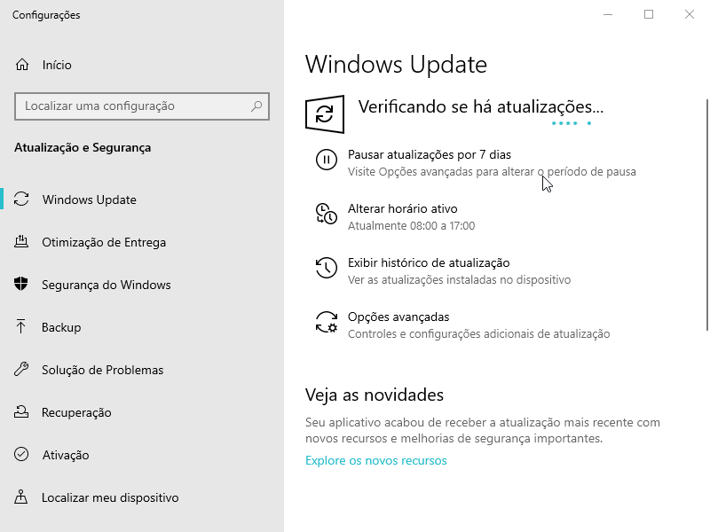 Você poderá pausar as atualizações de recursos e mensais por até 35 dias.
