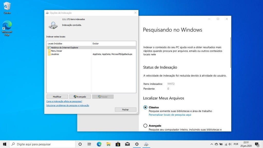 Configurações de pesquisa no Windows 10