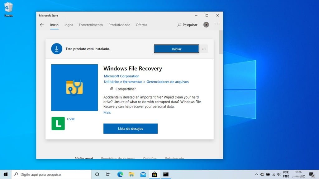 Windows File Recovery na Microsoft Store
