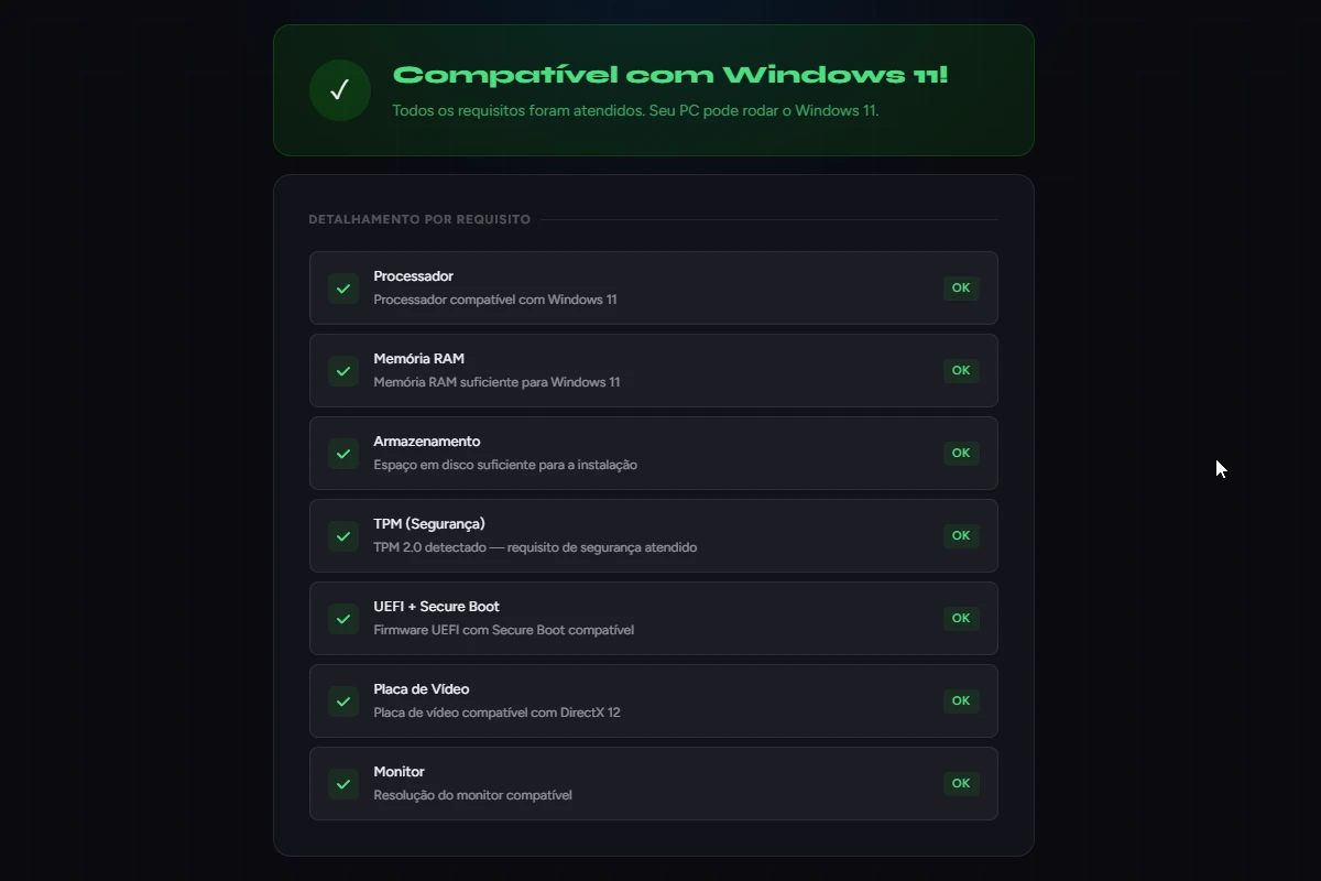 Verificador de requisitos do Windows 11 online