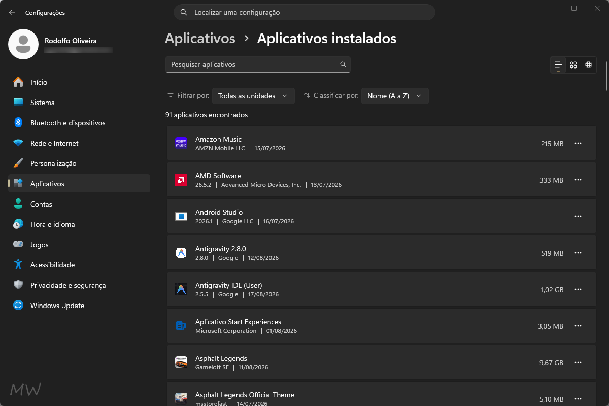 Como otimizar o Windows 11 para deixar o PC mais rápido 4 Screenshot da página "Aplicativos instalados" do Windows 11.