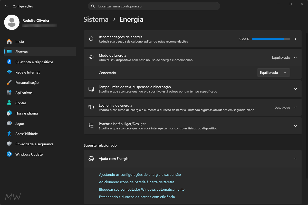 Como otimizar o Windows 11 para deixar o PC mais rápido 6 Screenshot de Sistema > Energia e bateria mostrando "Modo de energia".