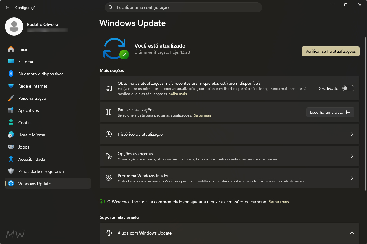 Como otimizar o Windows 11 para deixar o PC mais rápido 1 Screenshot de Configurações > Windows Update mostrando o botão "Verificar se há atualizações".
