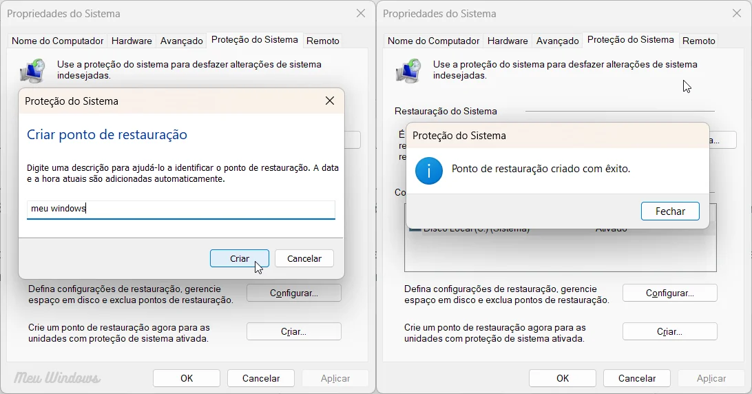 criar ponto de restauracao windows 2