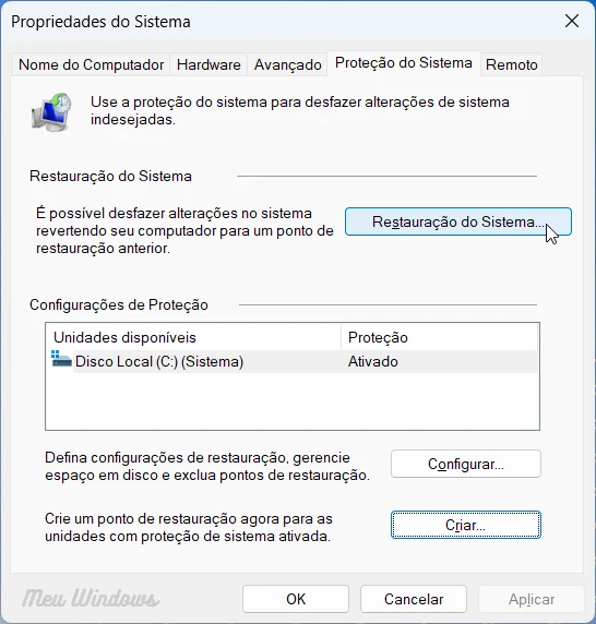 restaurar ponto de restauracao windows 1