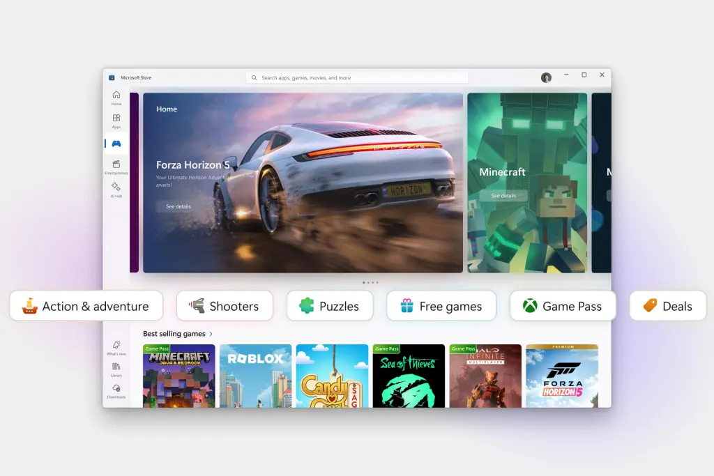 Uma linha de botões na página de jogos é destacada.