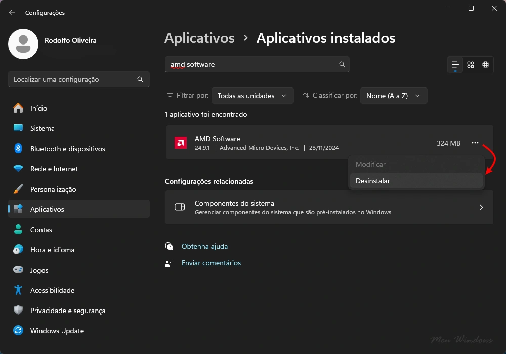 Desinstalar AMD Radeon Software no Windows 11