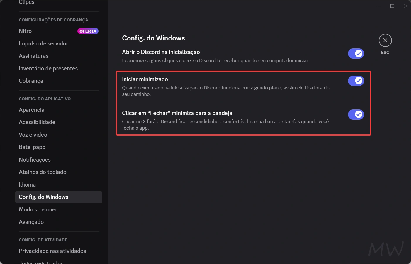 Desativar o Discord da inicialização do Windows