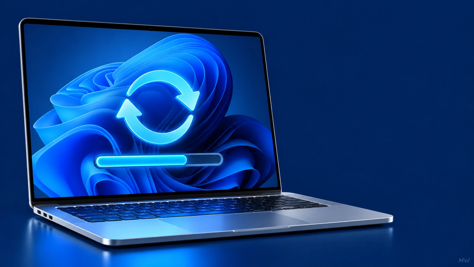 4 maneiras de obter a Atualização do Windows 11 26H2 Notebook com símbolo de atualização do Windows 11.