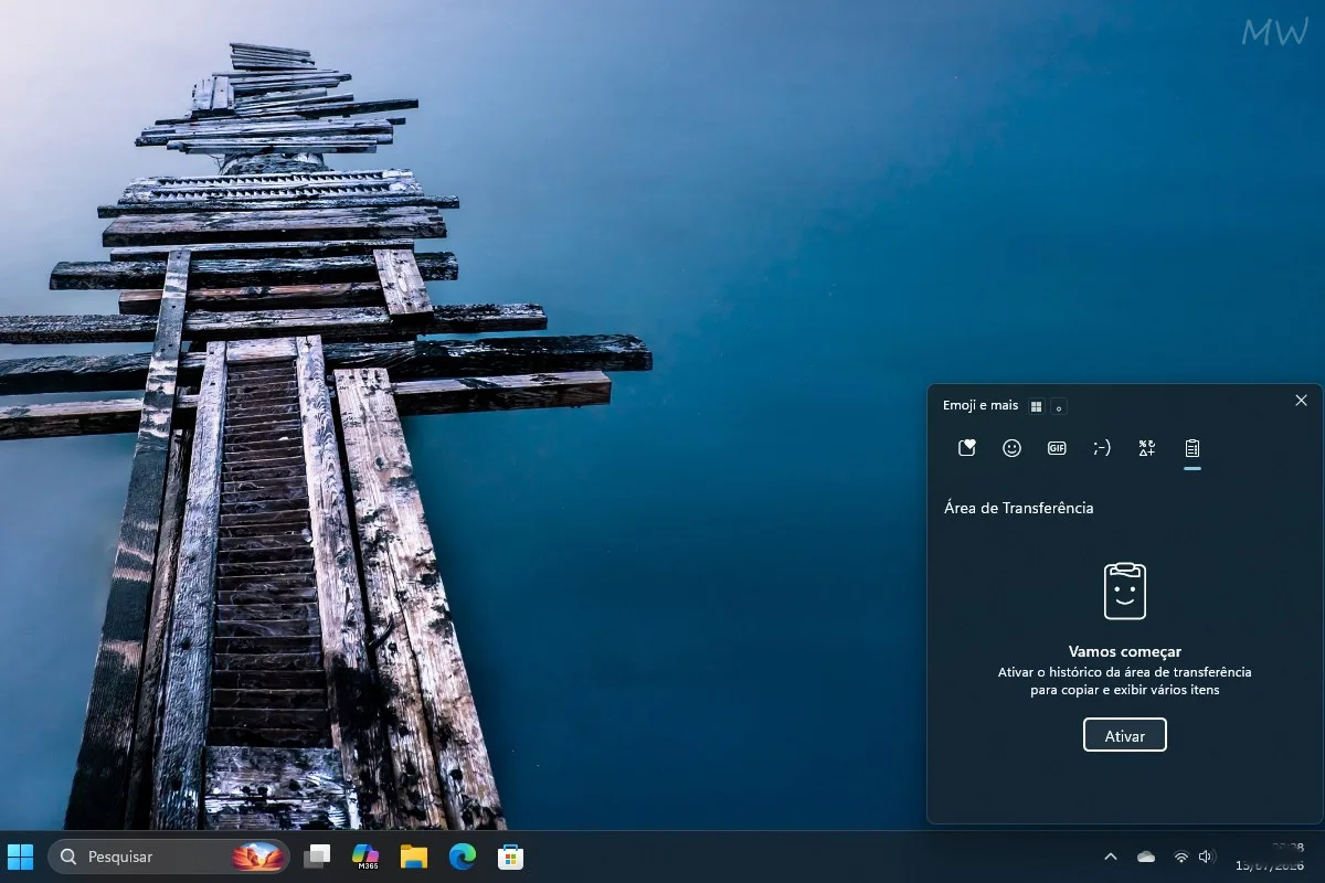 Janela da Área de Transferência do Windows 11 solicitando ativação do histórico.