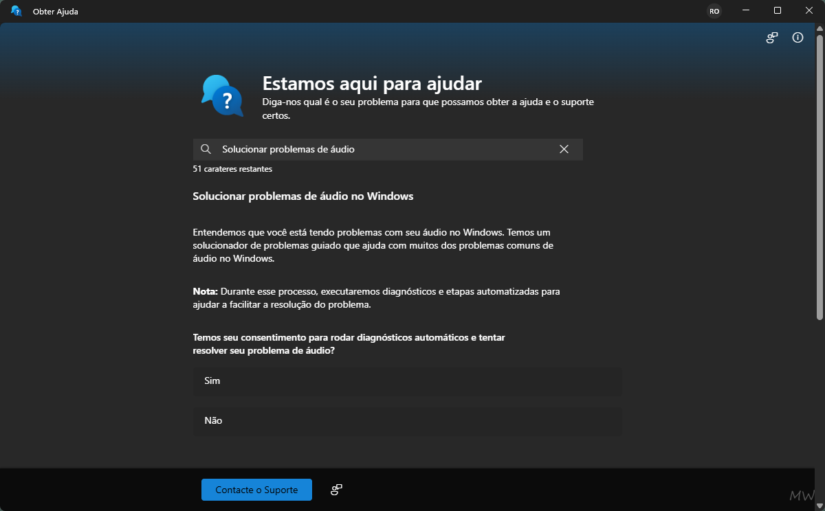 Áudio parou de funcionar no Windows 11? Veja como corrigir 2 Pesquise por problemas de áudio no Obter Ajuda